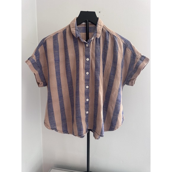 Madewell Tops - Madewell Hilltop Shirt Bayley Stripe Linen Coastal Top Size S Beachy